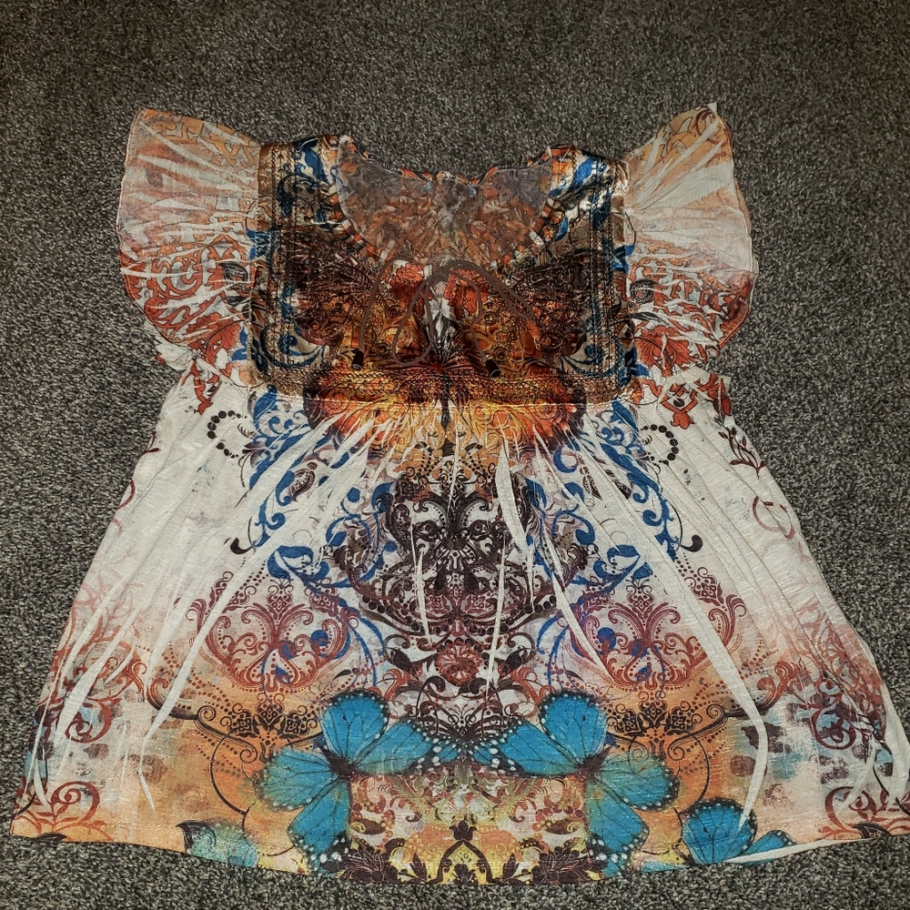 Boho Top Sz PM Lace Embellished